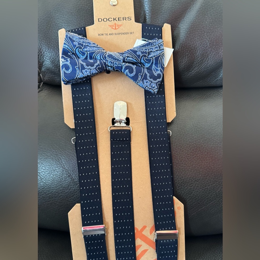 Dockers Navy Suspenders with Paisley Bow Tie